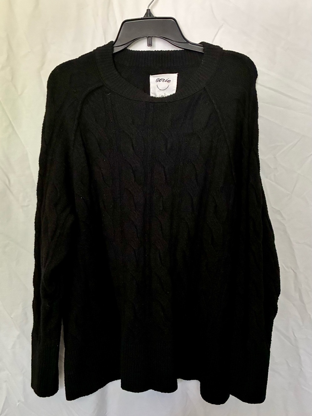 aerie Black Cable-Knit Crew Sweater